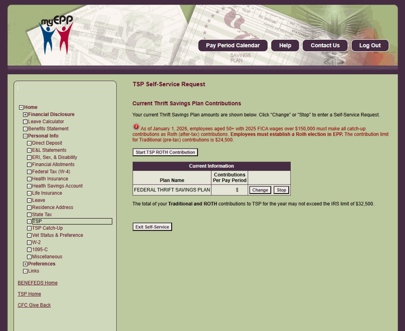 TSP Self-Service Request Page 